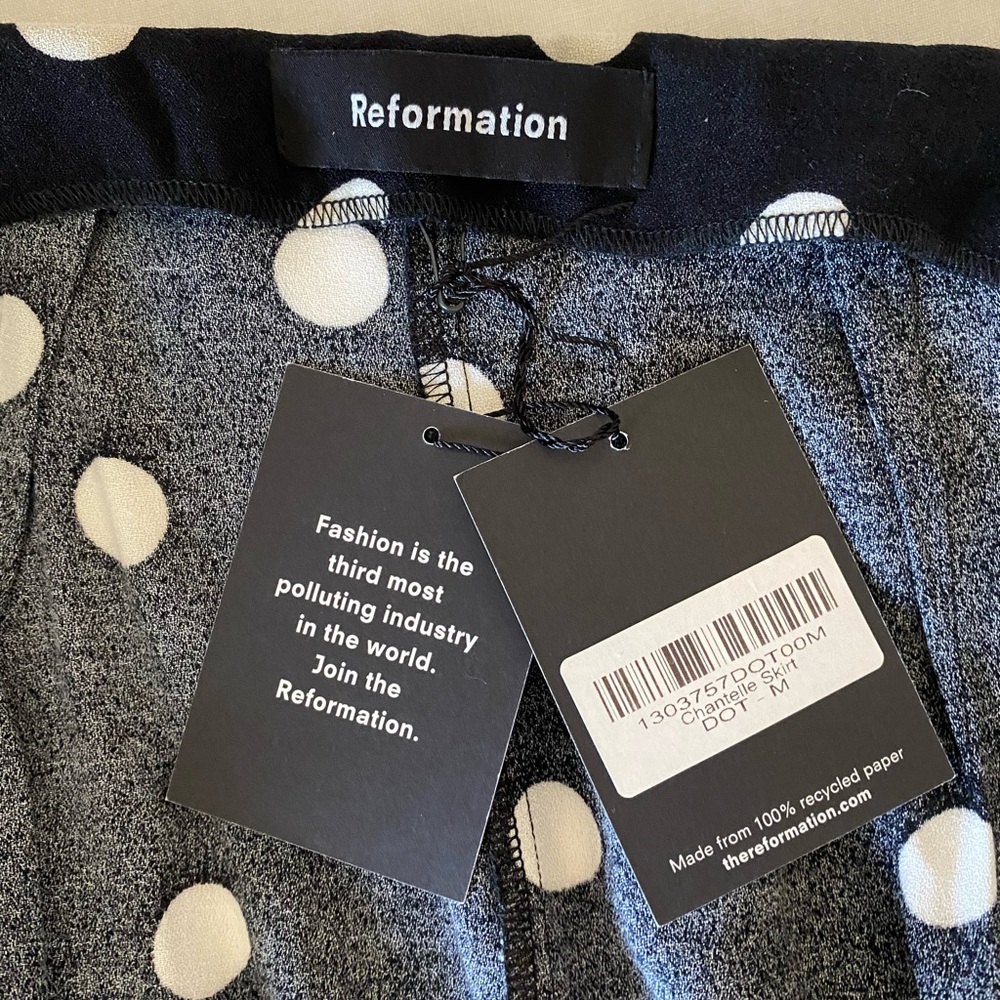 Black and white polka dot reformation wrap skirt